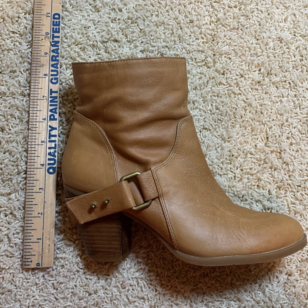 NINE WEST HERE WE GOO LEATHER UPPER BUCKLEGOLD HARDWARE SZ 7.5 tan cowboy boot - Picture 15 of 15